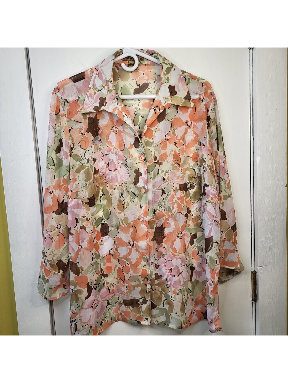 Notations sheer, lightweight button-down blouse  watercolor floral pattern 1X